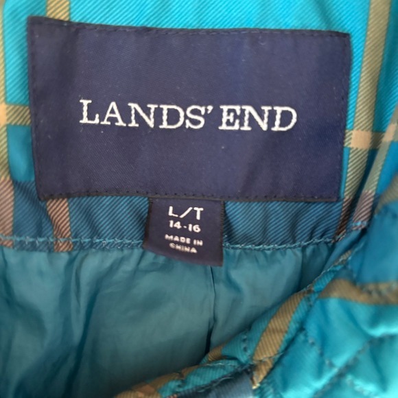 Lands End Quilted Plaid Barn Jacket Women Size L/T 14-16 Blue Gold Outerwear EUC - Picture 7 of 10